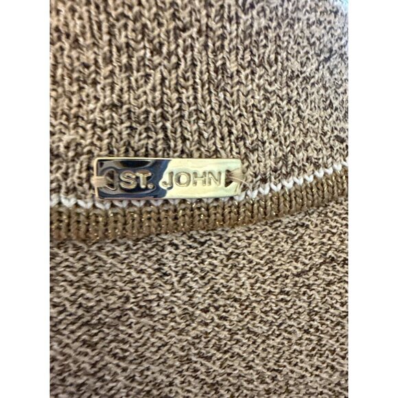 St. John Sport Vintage Beige Knit Zip-Up Jacket With Gold Accents Size L EUC - Picture 6 of 8
